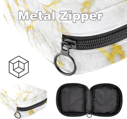 MUOOUM Sanitary Napkin Storage Bag, Gold Glitter Marble Painted Menstrual Cup Pouch, Portable Sanitary Napkin Pads
