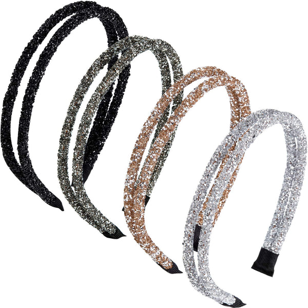 WILLBOND 4 Pieces Rhinestone Hair Band - Thin Headband for Women Hair Accessory (Black, Grey, Silver, Champagne)