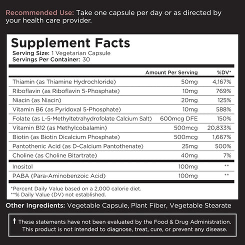 Livingood Daily Vitamin B Complex Capsules - Vegan B-Complex Supplement for Nervous System & Cognitive Health, 30