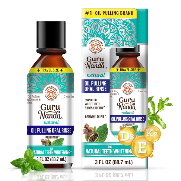 GuruNanda Coconut Oil Pulling with 7 Essential Oils and Vitamin D3, E, K2, Travel Size, 3 oz.