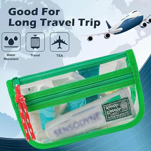 Rough Enough TSA Approved Toiletry Bag, Small Clear Travel Makeup Case Pouch Organizer with Zipper, Green