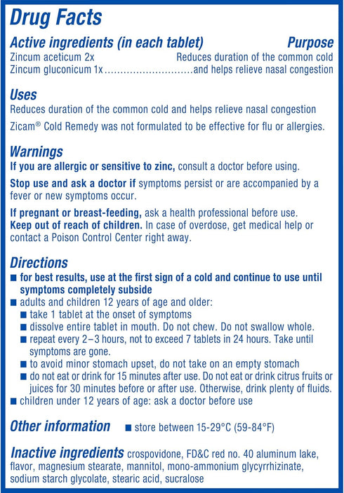Zicam Cold Remedy Zinc Rapidmelts, 25 Count, Cherry Flavor, Homeopathic Cold Shortening Medicine