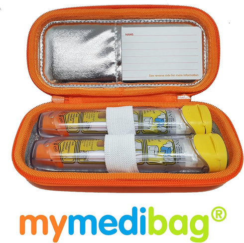 Double Epipen Carry Case - Hardcase Insulated Medication Bag, Bright Orange Epipen Holder for Emergencies