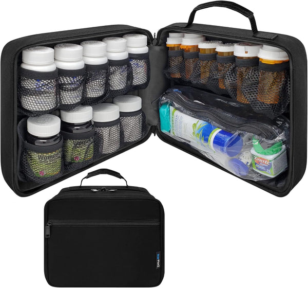 Large Padded Modular Pill Bottle Organizer, Medicine Bag, Case, Carrier for Medications,