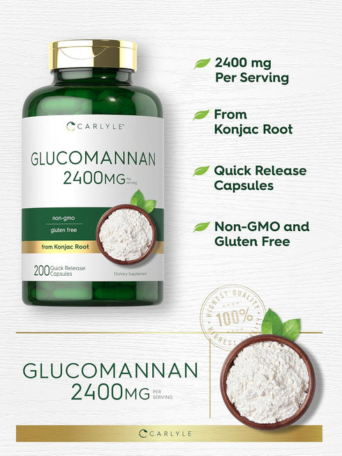 Carlyle Glucomannan Capsules, 200 Count, Non-GMO & Gluten Free Soluble Fiber Supplement