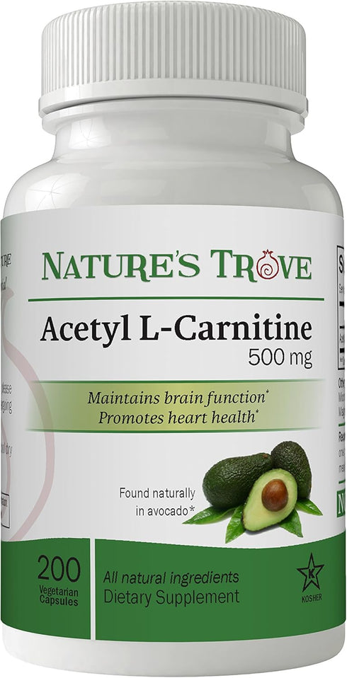 Nature's Trove Acetyl L-Carnitine (ALCAR) 500 mg - 200 Vegetarian Capsules