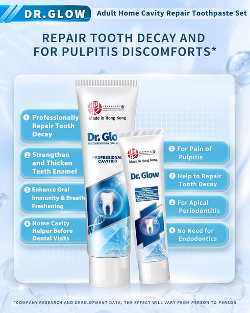 Set 0.52oz 3.52oz Dr. Glow Adult Home Cavity Repair - Pulpitis Ointment & Fluoride Free Remineralizing Toothpaste