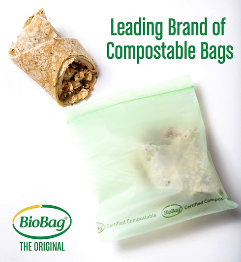 BioBag 100% Certified Compostable Resealable Sandwich Bags, 25 Count, Perfect for Lunches