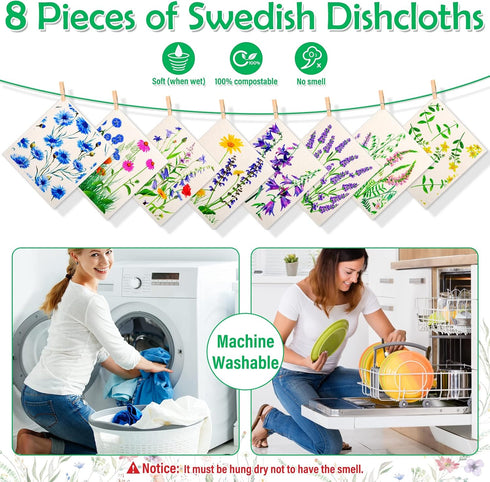 8 Pack Swedish Dish Cloths, Reusable Quick Drying Kitchen Dish Rags for Home Bar Table Wiping Dishes Counters