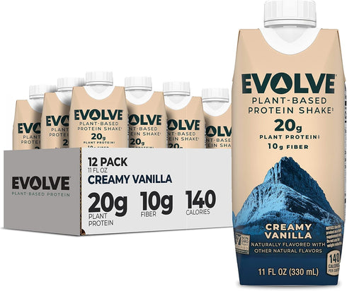 Evolve Plant Based Protein Shake - Vanilla Bean, 20g Vegan Protein, Dairy Free, 10g Fiber, 11 Fl Oz (Pack of 12)