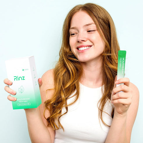 Rinz Packets 0.4 Oz (20 Pack) Travel Size Mouthwash - Fluoride/Alcohol Free - TSA Approved - Individual - Mini