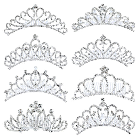 inSowni 8 Pack Decorative Silver Metal Princess Birthday Party Hair Accessories, Rhinestone Crown Hair Pins