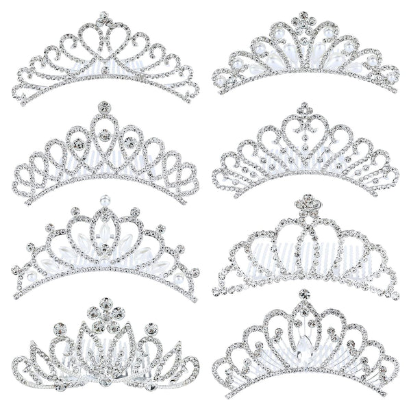 inSowni 8 Pack Decorative Silver Metal Princess Birthday Party Hair Accessories, Rhinestone Crown Hair Pins