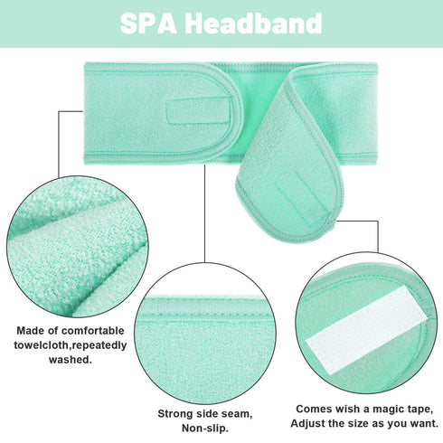Whaline 4 PCS Spa Headband, Makeup Hair Band, Stretch Terry Cloth for Sport, Yoga, Shower (Mint Green)