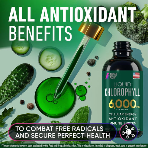 Premium Liquid Chlorophyll Supplement 6000 mg - All-in-One Antioxidant for Immune Boost, Energy & Detox