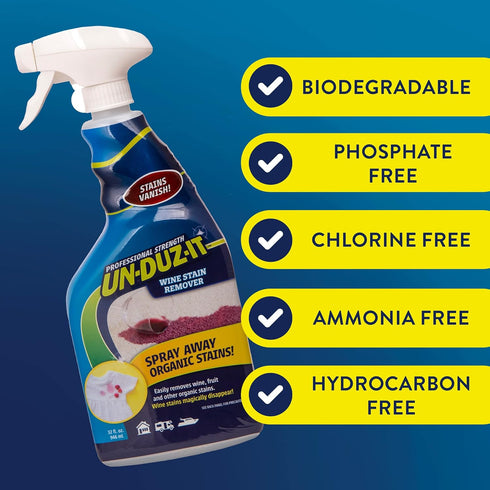 Un-Duz-It Wine Stain Remover Spray, 32 Fl Oz for Carpet, Upholstery, Vinyl, and Fabric