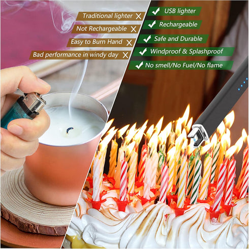 Lighter Electric Candle Lighter - Long Rechargeable USB Arc Windproof Flameless Lighter for Camping, BBQ, Gifts