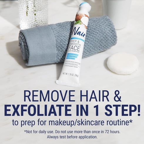 NAIR Prep & Smooth Face, Exfoliating Facial Hair Removal Cream for Women, Sensitive with Collagen for Skincare