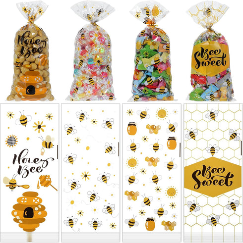 Ymapinc Bee Gift Bag with Handles, 50Pcs Plastic Clear Handle Bags for Favors,
