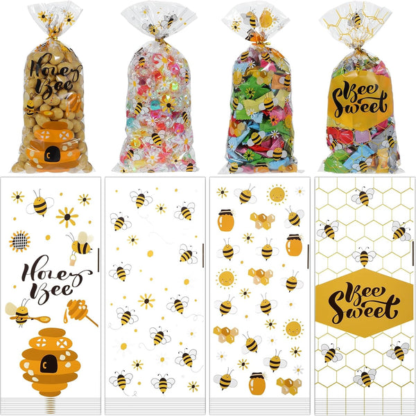 Ymapinc Bee Gift Bag with Handles, 50Pcs Plastic Clear Handle Bags for Favors,