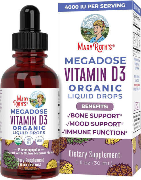 MaryRuth Organics Vitamin D3 Liquid Drops | 4000 IU Megadose | USDA Organic Spray for Adults & Kids, 30 Servings