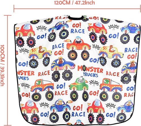 Kids Haircut Cape Waterproof, Unisex Barber Cape with Adjustable Neckline, 51 x 36 Inch Cartoon Truck Design