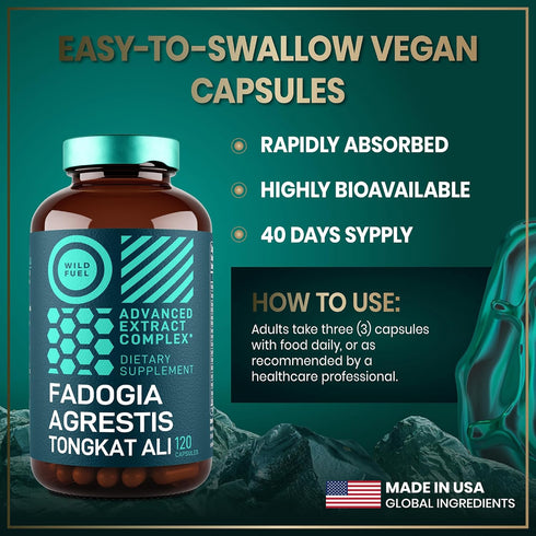 Fadogia Agrestis 600mg and Tongkat Ali 500mg Supplement - Muscle and Strength Support, Ashwagandha Maca Fenugreek