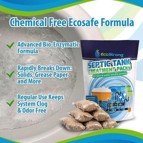 Septic Tank Treatment Packets, Enzyme Rapid Action for Grease, Paper, Organic Solids, Pack of 6