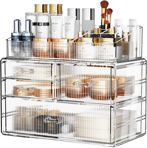 ZHIAI Stackable Storage Drawers, Acrylic Bathroom Counter Organizer, Clear Makeup Organizers for Vanity, Kitchen