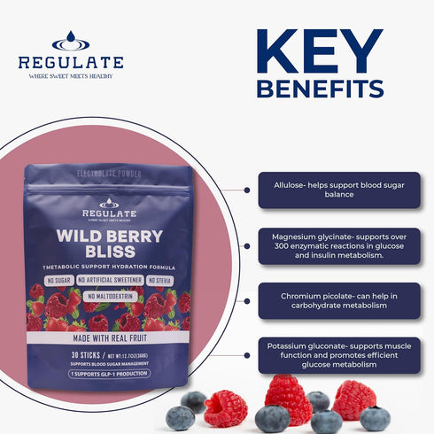 Regulate Where Sweet Meets Healthy 30 Regulate Wild Berry Bliss Electrolyte Drink Mix | Sticks | with Chromium