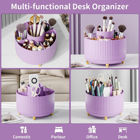 360 Rotate Makeup Brush Holder Organizer, Makeup Organizers for Vanity, Desktop, Bathroom (Purple)
