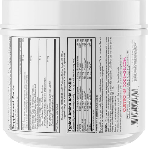 Codeage Liposomal Collagen Peptides Powder + Vitamin C & Quercetin Phytosome, Grass-Fed Hydrolyzed Collagen Type I &