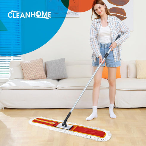 36" Commercial Dust Mops with 59" Extendable Long Handle, Heavy Duty Wet and Dry Mop for Marble Tile Hardwood FLoor Cleaning, Fit for Hotel Hospital School Gym,Red