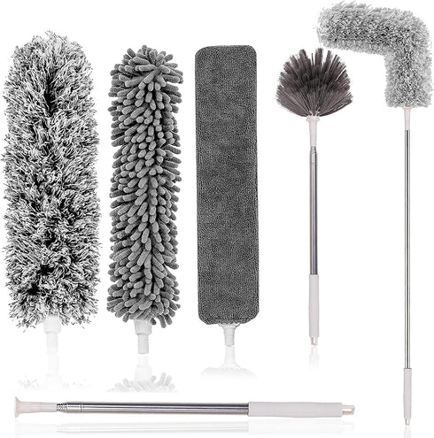 Microfiber Feather Duster 5-in-1 Kit: Extension Pole, Cobweb Duster, and Microfiber Dusters for Cleaning