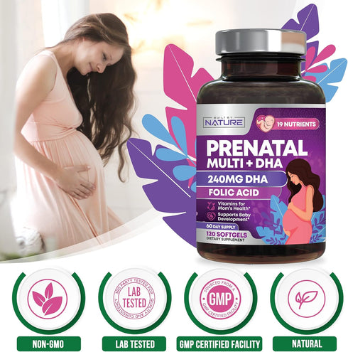 Prenatal Vitamins for Women - Multivitamin with DHA, Folic Acid, Vitamin C, B12, Iron & Omega-3, 120 Softgels