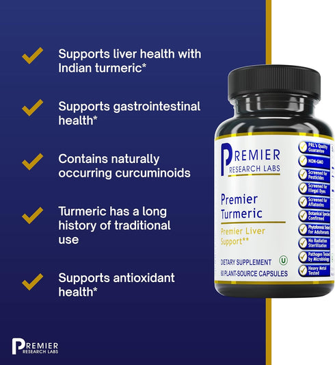 Premier Turmeric, 60 Capsules - Premier Quality Vegan Product for Premier Liver Support