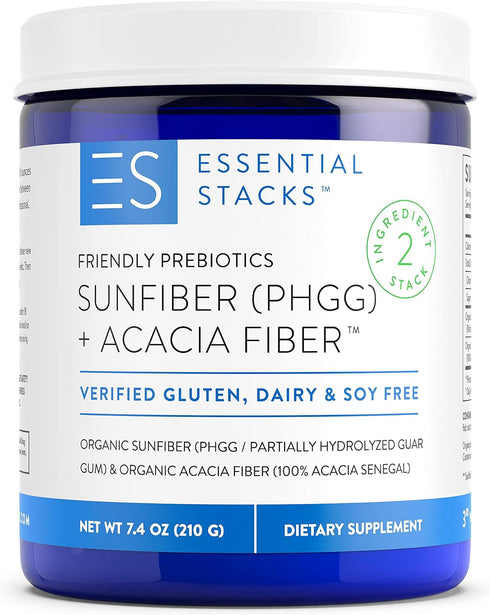 Essential Stacks Organic Sunfiber Prebiotic Fiber with Acacia Fiber Powder, Gluten Free, Non-GMO, 7.4 oz