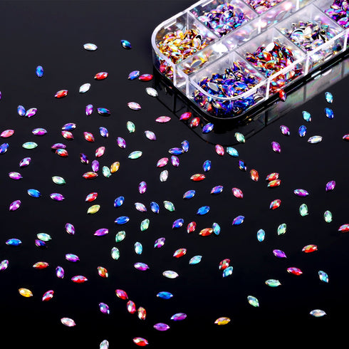 TecUnite 1200 Pieces 12 Colors Shiny Nail Rhinestones Flat Back Nail Gems Decorations with Box