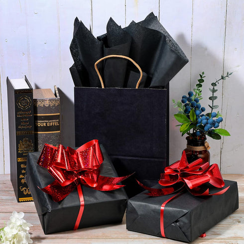 300 Sheets Kraft Tissue Paper 14 x 20 Inches, Decorative Bulk Tissue Paper for DIY Bags, Christmas Gifts (Black)