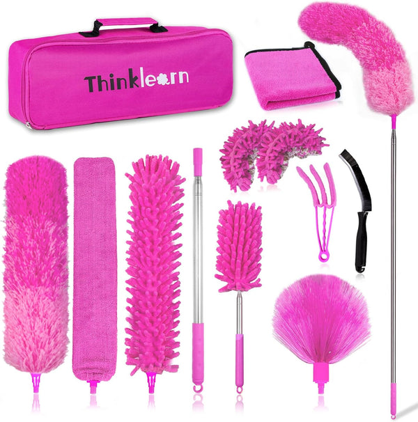 Microfiber Dusters for Cleaning, 14PCS Feather Dusters with Extension Pole for High Ceilings, Fans, and Blinds