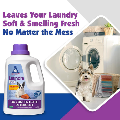 Alpha Tech Pet 3X Strength Premium Laundry Detergent, 64 Oz, Enzyme Cleaner for Removing Animal Odors and Stains
