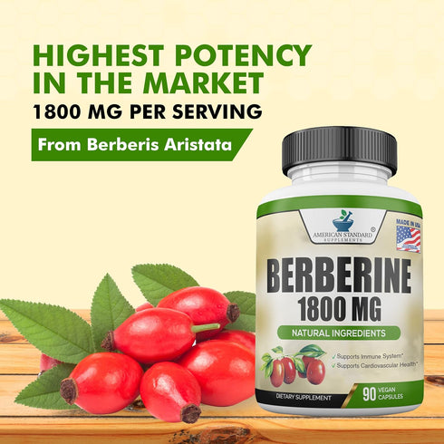 Berberine 1800mg Per Serving, 90 Veggie Capsules, Cardiovascular & Heart Health, Immune Support Supplement