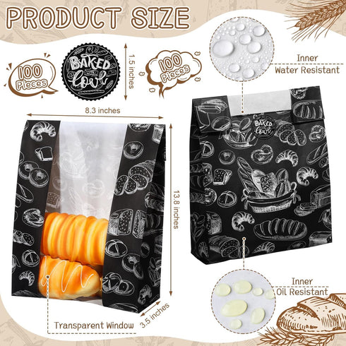 MotiMind 100 Packs 14 8.3 3.5 Inches Packaging Paper Bread Bags for Homemade Bread Sourdough x x Kraft Paper Bakery Bag