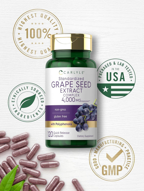 Carlyle Grape Seed Extract 4,000mg | 120 Quick Release Capsules | Non-GMO, Gluten Free Supplement