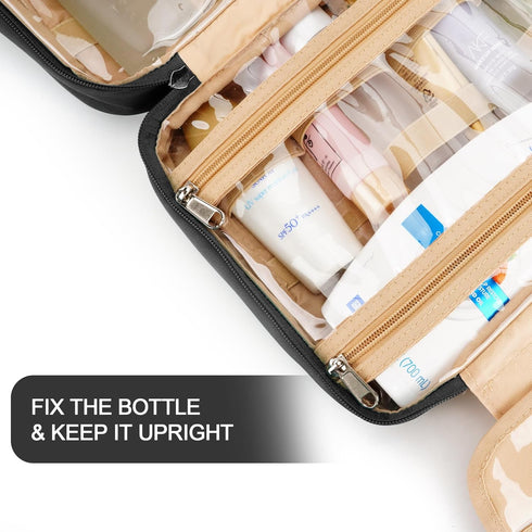 Travel Hanging Toiletry Bag for Women - Medium Waterproof Makeup Accessories Dopp Kit Set with Jewelry Organizer (Black)