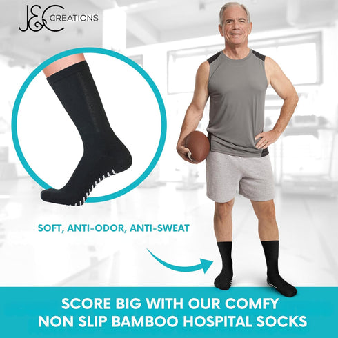 J&C Creations Premium Grip Socks for Men, Size 10-13, Hospital Socks with Grips, 80% Viscose Bamboo