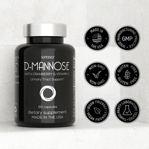 D-Mannose 1000mg Capsules, 60 Capsules, D Mannose with Cranberry Extract and Vitamin C, Vegan & Non-GMO