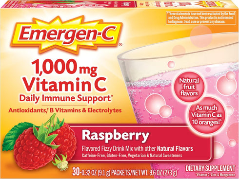 Emergen-C 1000mg Vitamin C Powder, 30 Count, with Antioxidants, B Vitamins and Electrolytes, Supplements for Immune