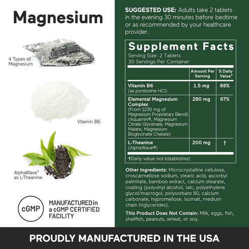 Smarter Nutrition Magnesium Complex - Chelated Magnesium Glycinate + Citrate, 180 Tablets for Sleep & Relaxation