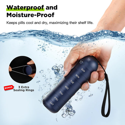 Zannaki Metal Moisture Proof Weekly Pill Organizer, Stackable Aluminum Alloy, BPA Free, 7 Day Waterproof Pill Box Case